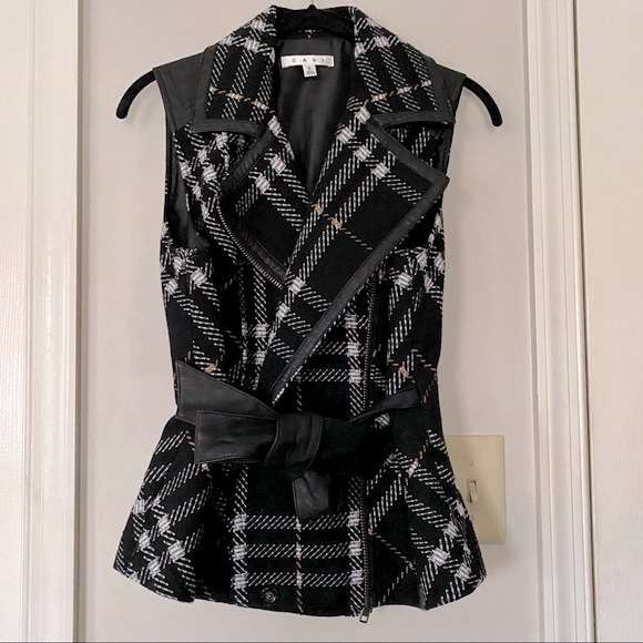 CAbi Grid Tweed Plaid Wool Blend Moto Vest S - Picture 4 of 15